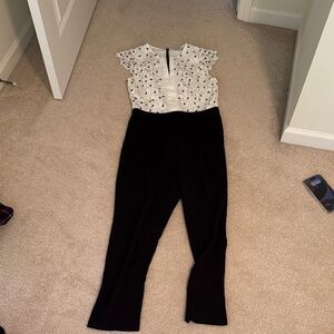 SUNCOO Monochrome Jumpsuit with Patterned Top